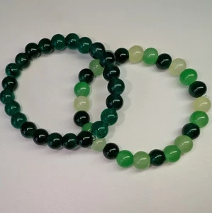 Handmade Pair Green & Lime Glass Bead Bracelets - UK Seller - Trendy & Unique - Picture 1 of 11
