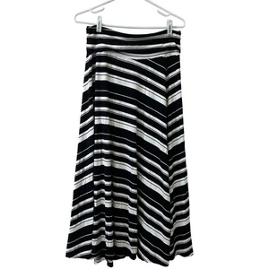 Gap Womens Sz Medium Petite Black & White Striped Foldover Jersey Maxi Skirt  - Picture 1 of 5