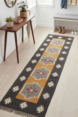Kilim runner Handwoven Wool Jute Rug Handmade Kilim Dhurrie Rug,Traditional - Image 1 of 4
