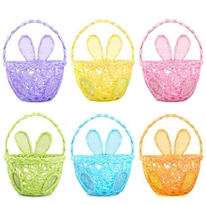 6 Pcs Easter Egg Baskets - Handmade 6 Colors Bunny Ears Easter Baskets for Ea... - Picture 1 of 7