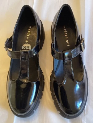 Madden Girl Plataforma Mary Jane WN 8.5 Negro Charol Suelas Ajustables Foto 1 de 4