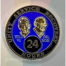 24 Hour Alcoholics Anonymous Medallion Black Blue Gold AA Sober Chip Coin