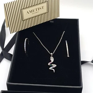 Sterling Silver Snake Pendant Ametist Channel Set Hoop Earrings Lab Created Ruby - Picture 1 of 14