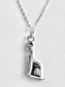 925 Sterling Silver Sitting Siamese Cat Charm Pendant 18” L Cable Chain Necklace - Picture 1 of 12