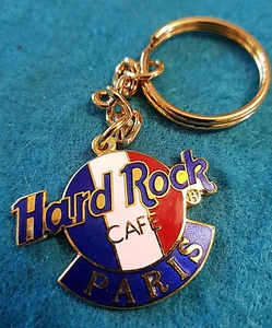 PARIS FRANCE FRENCH TRI COLOUR FLAG LOGO SERIF TYPE KEYCHAIN 2LC Hard Rock Cafe - Picture 1 of 2