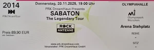 Tickets SABATON München 20.11.25 Arena Stehplatz Karten Eintrittskarten - Bild 1 von 1