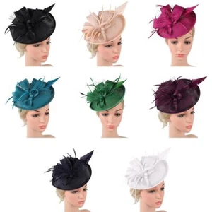 New Feather Flower Tea Party Fascinator Hat Evening Party Mesh Hair Band - Picture 1 of 19
