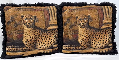 2 Pompeii Cheetah Elaine Vollherbst Tapestry Throw Pillow Safari Leopard 16"x16" - Image 1 of 4