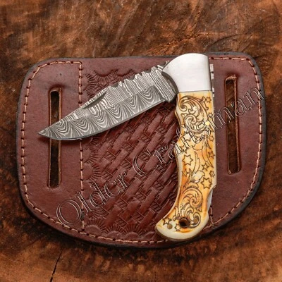 NAVAJA DE BOLSILLO PLEGABLE DAMASCO FORJADA A MANO EXQUISITA, HECHA A MEDIDA BLOQUEO TRASERO 0-117 Foto 1 de 4