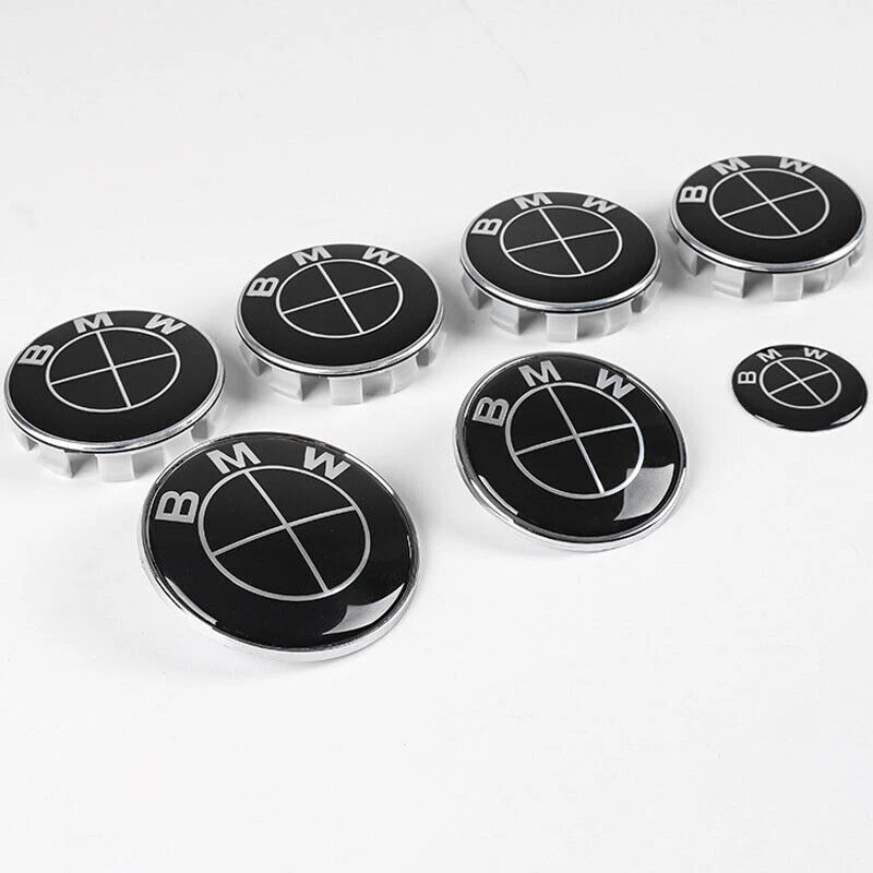 7Pcs Black Hood Wheel Emblem Rim HubCaps Badges For B-M-W 82mm 74mm 4x56mm 45mm - Image 1 of 1