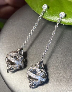 Vintage Diamond Earrings Estate Fine Jewelry Pre-Owned 18K White Gold Signed - Picture 1 of 19