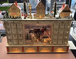 Clever Creations Wooden Christmas Advent Calendar, SNOWMAN VILLAGE LED battery - Picture 1 of 18