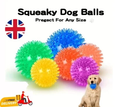 6pcs DOG SQUEAKY BALL CHEW TOYS INTERACTIVE TEETH CLEANING RUBBER BALLS - Image 1 of 4