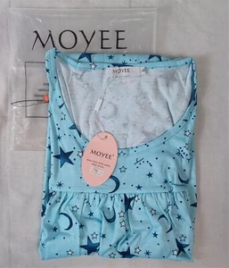 MOYEE Womens Short Sleeve Nightgown Cotton Sleep Shirts Lounge Dress Blue XL - Picture 1 of 4
