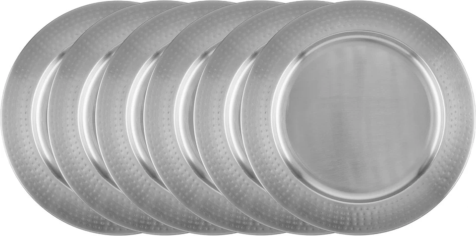 Old Dutch 13" Brushed Nickel Charger Plates-Hammered Rim-Set of 6-NEW-FAST  SHIP - Image 1 of 1