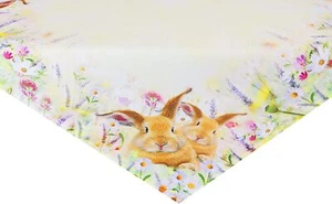 Tischdecke HASEN auf BLUMENWIESE 85x85cm Osterhasen Dekor Bunt Frühling Ostern - Bild 1 von 5