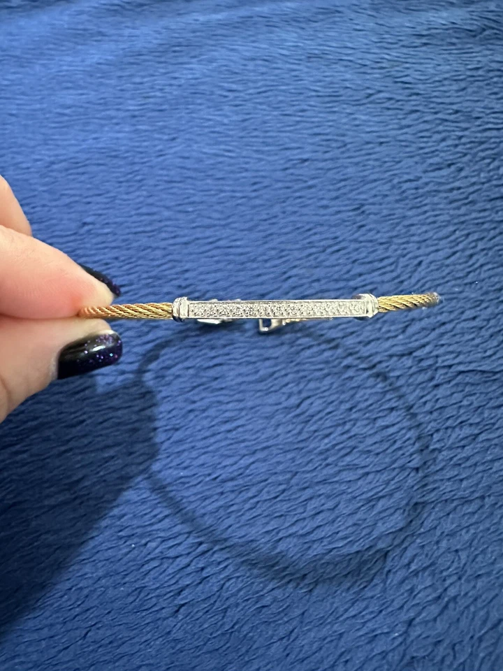 18k 750 Yellow Gold Diamond Cable Twisted ALOR Bracelet, 7” - Image 1 of 4