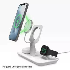 MOPHIE 3 IN 1 SUPPORTO PER CARICABATTERIE MAGSAFE CON AIRPODS & PUNTI DI RICARICA OROLOGIO BIANCO - Foto 1 di 12