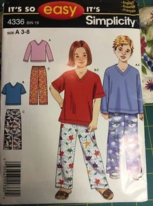 Sew Easy Simplicity Pattern 4336 Unisex Child’s PJ’s Size 3-8 New - Picture 1 of 6