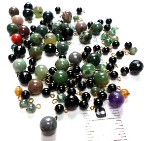 100 Green Jade, Black Onyx, &Jasper Round Beads w/ Hooks Jump Rings 6-10mm - Picture 1 of 9
