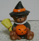 Witch Bear Halloween with broom pumpkin ceramic 2.5 inches - used decoration