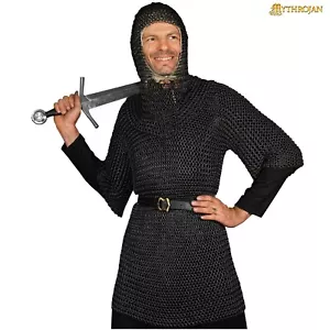 Medieval Knight Chainmail Shirt with Coif Black Armor For Cosplay Reenactments - Picture 1 of 18