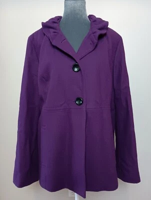 Purple Wool Coat Old Navy Ruffled Collar Buttons Girly Feminine Fun Artsy L-XL - Image 1 of 4