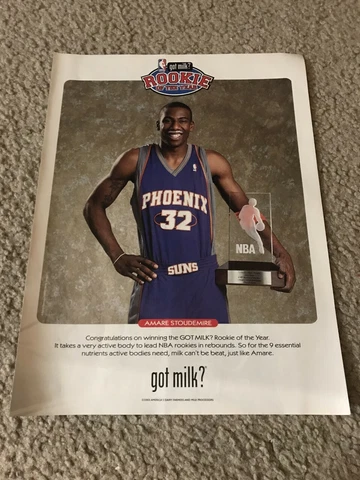 Vintage 2003 AMARE STOUDEMIRE ROOKIE OF THE YEAR GOT MILK? Poster Print Ad SUNS Cover