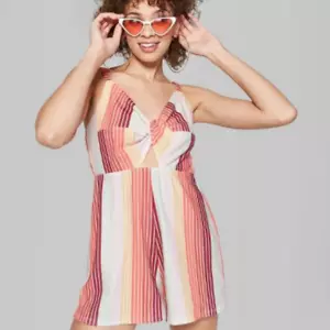 Women's Striped Strappy V-Neck Twist Front Romper - Wild Fable - J304 - Picture 1 of 3