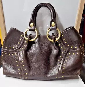 KENNETH COLE genuine leather brown gold rivets satchel handbag double handles - Picture 1 of 14