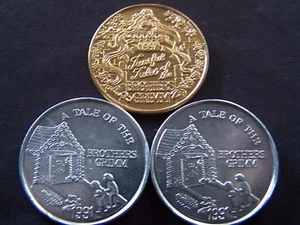 1991+1997 THE BROTHERS GRIMM Plain+Gold Aluminum Mardi Gras Doubloons - Picture 1 of 7