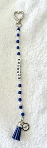Handmade Dodgers Blue & White Beaded Purse Charm | Tassel Keychain | Heart Clasp - Picture 1 of 6