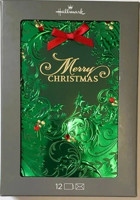 Tarjetas de Navidad en caja 3D corona de acebo verde arco rojo elegante auto-sellado Envs 12 piezas Foto 1 de 2