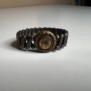 Antique Gold Tone Expandable Locket Bracelet Monogrammed Photo Charm Victorian - Picture 1 of 6