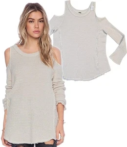 Free People kleiner elfenbeinfarbener Damenpullover Waffelstrick Sonnenaufgang Cold Shoulder NEUWERTIG! - Bild 1 von 5