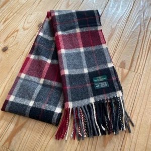 Drakes United Arrows Wool Check Stole Fringe Navy Bordeaux made in Scotland - Picture 1 of 3
