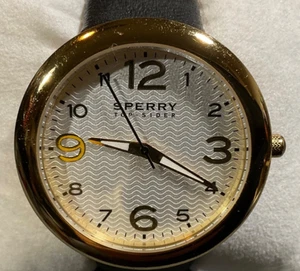 SPERRY TOP-SIDER Women’s Watch Gold-Tone Black Leather Wave Pattern Dial - Foto 1 di 16