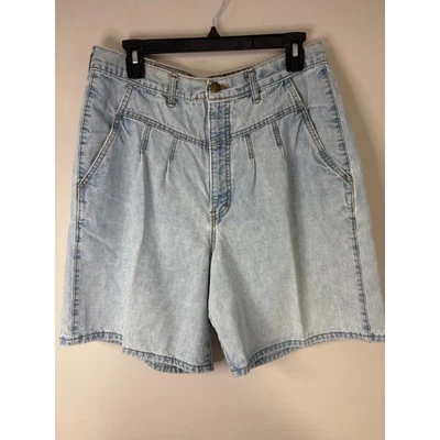 Shorts jeans vintage chique para mãe cintura alta plissado lavagem leve - Imagem 1 de 4