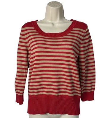 Suéter Pullover Mujer Nine & Company Rojo Beige Rayas Manga 3/4 Algodón XL Foto 1 de 3