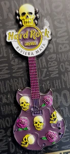 RIVIERA MAYA IVORY SKULLS & PINK ROSES PURPLE GUITAR 2016 Hard Rock Cafe PIN LE - Picture 1 of 1