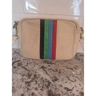 Bolsa pequena Clare V marrom creme tiracolo alça de couro com zíper destaque - Imagem 1 de 4