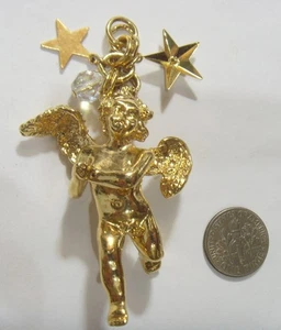 vintage heavy gold tone metal religious Christmas Angel pendant 54303 - Picture 1 of 7