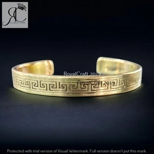 Bracciale Ottone Chiave Greca Arte Bracciale Rigido Regolabile Fare Misura Piccola a Media - Foto 1 di 4
