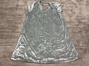 Try! This Dress Womens 1X Gray Short Sleeve Velour Mini Lace Up Back - Picture 1 of 12