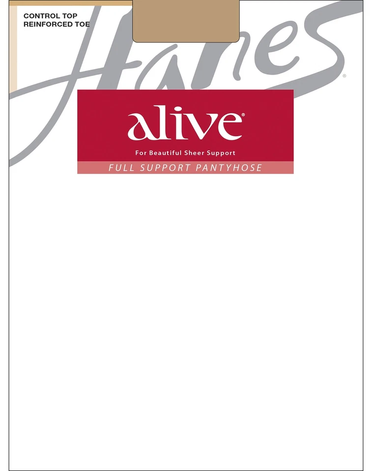 Hanes Alive Pantyhose Full Support Control Top Reinforced Toe Silky Sheer sz A-F - Image 1 of 2