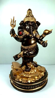 9.5" LEK NAMPHI GANESHA EN ESTATUA DEL TESORO WAT THATHONG TEMPLO SUERTE AMULETO TAILANDÉS Foto 1 de 4