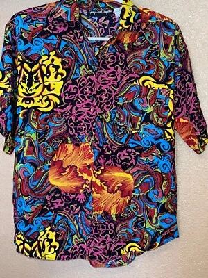 Vintage Giorgio Sant Angelo Womens M Button Up Mixed Print Short Sleeve Shirt - Изображение 1 из 4