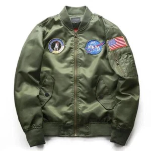 NUOVO US UOMO RICAMATO NASA JACKET ESERCITO MILITARE VOLO BOMBER JACKET BL - Foto 1 di 16