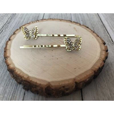 Alfileres para el cabello de mariposa con diamantes de imitación dorados para mujer Foto 1 de 3