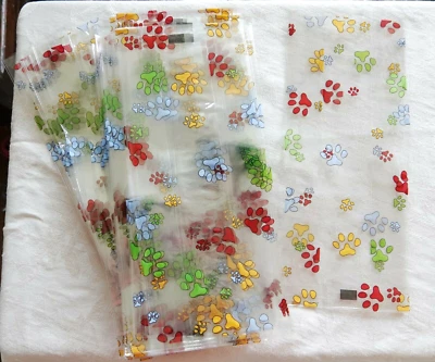 50 Rainbow Paw Print Cello Treat Bags   5" x 11.5" x 3" gusset - Image 1 of 3